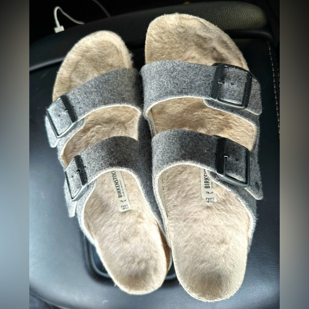 Birkenstock Gray Arizona Rivet Wool Shearling Sandals Size 42 - Picture 4 of 9